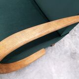 1930 Jindrich Halabala Bentwood Armchair in Emerald Green Velvet