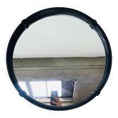 Black faux leather framed mirror, 1950s