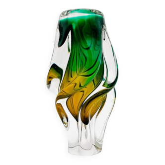 Vase Josef Hospodka - Sommerso - Amber & Emerald Green - Circa 1960