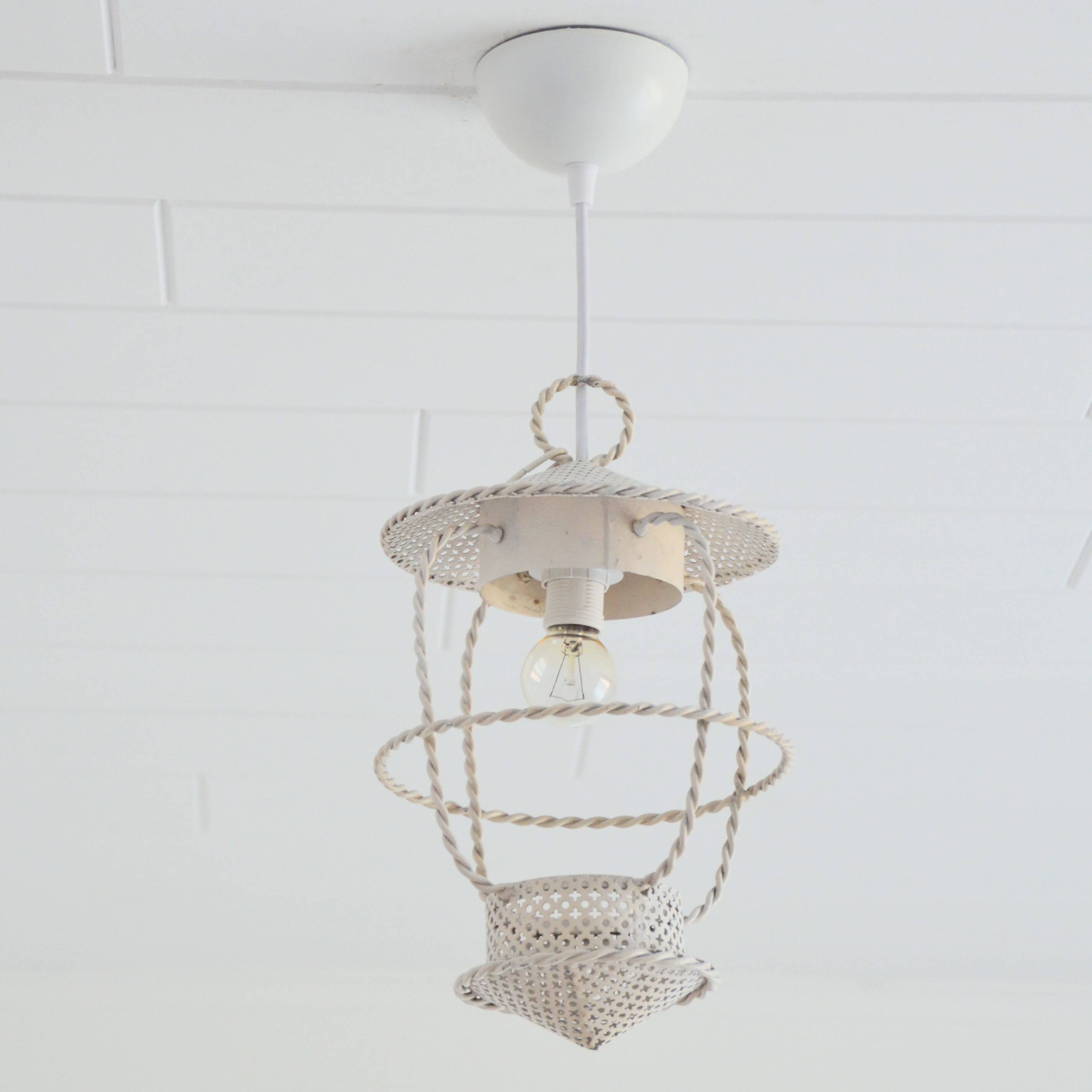 Vintage Mategot  style 1950s Perforated Metal Lantern / Pendant Light