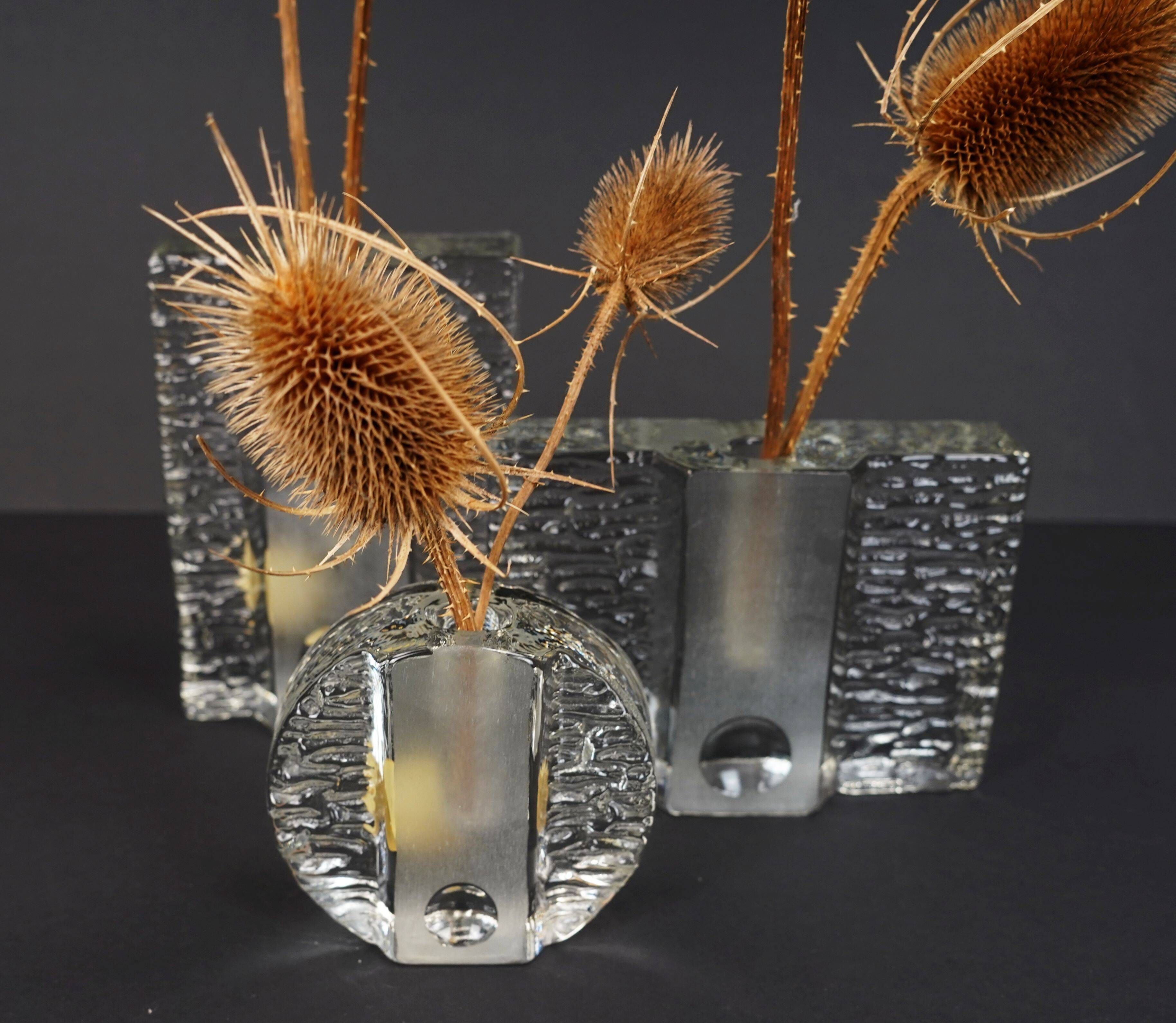 Set of 3 solifleur block vases walther glas 60s 70s op art arrangement vase