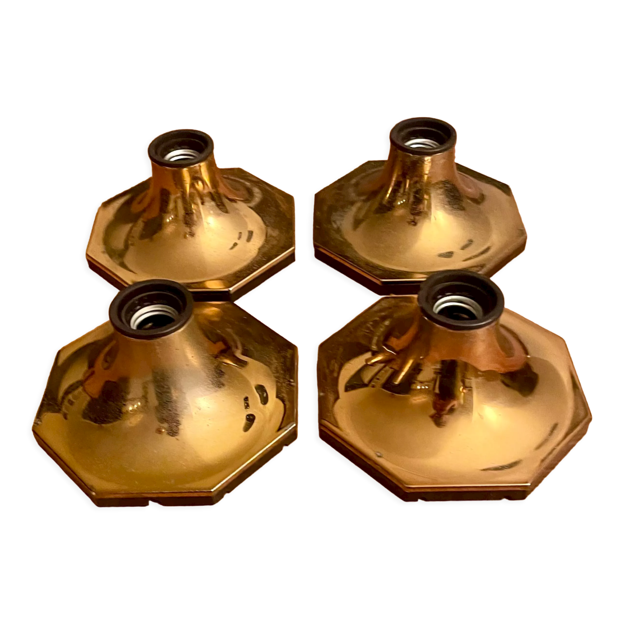 Suite of 4 vintage brass wall lamps, ceiling lights, by Motoko Ishii for Staff Leuchten 1970