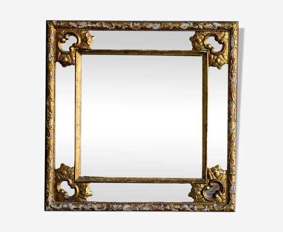 Miroir à parecloses époque XIXème en bois doré 55x55cm | Selency