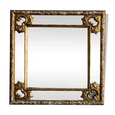 Miroir à parecloses époque XIXème en bois doré 55x55cm