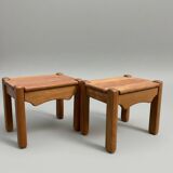 Paire de chevets en orme massif – style Regain / Chapo, années 70