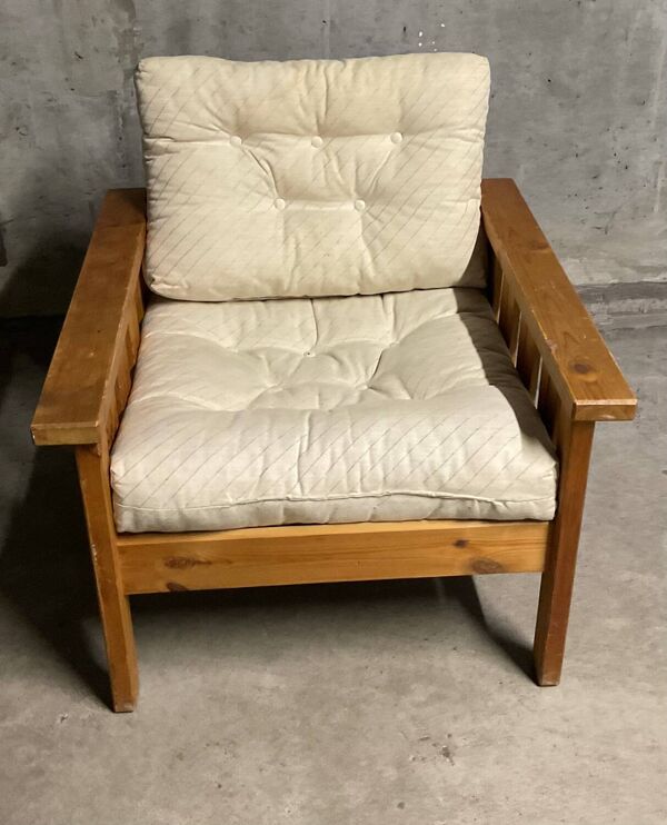 Fauteuil Suède pin rétro 1970