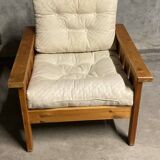 Retro pine suede armchair 1970