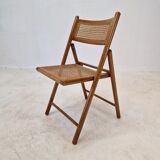 Set of 2 Italian Folding Chairs with Wicker, 1980's