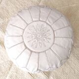 Pouf marocain en cuir Blanc