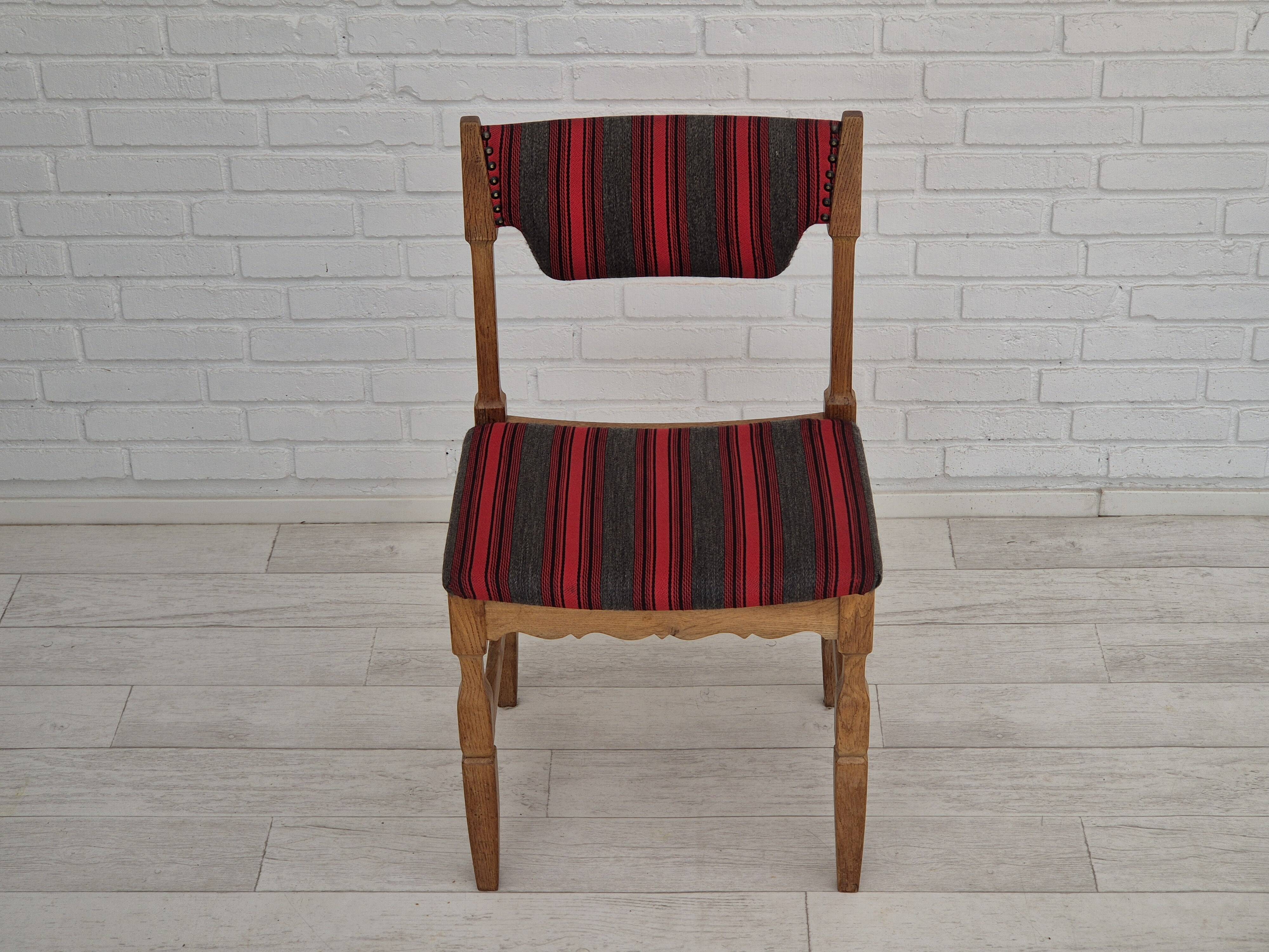 1970s, Danish set of 4 dining chairs, original condition, oak, wool.