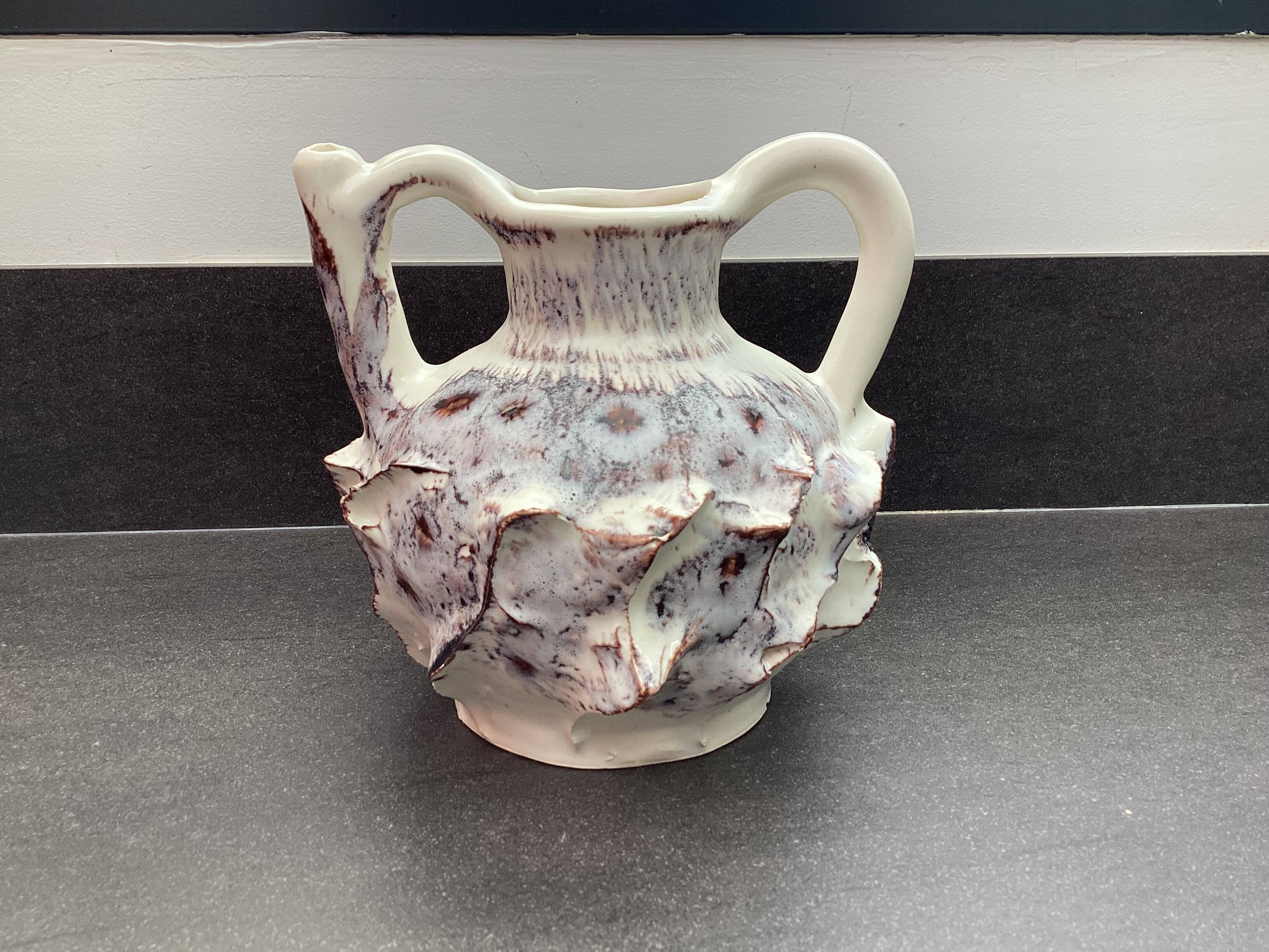 Seafoam ceramic pitcher vase, Vallauris, attributed to JAK
