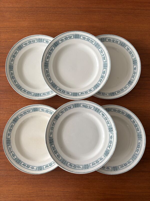 Lot de 6 assiettes plates anciennes Moulin des Loups & Hamage modèle P