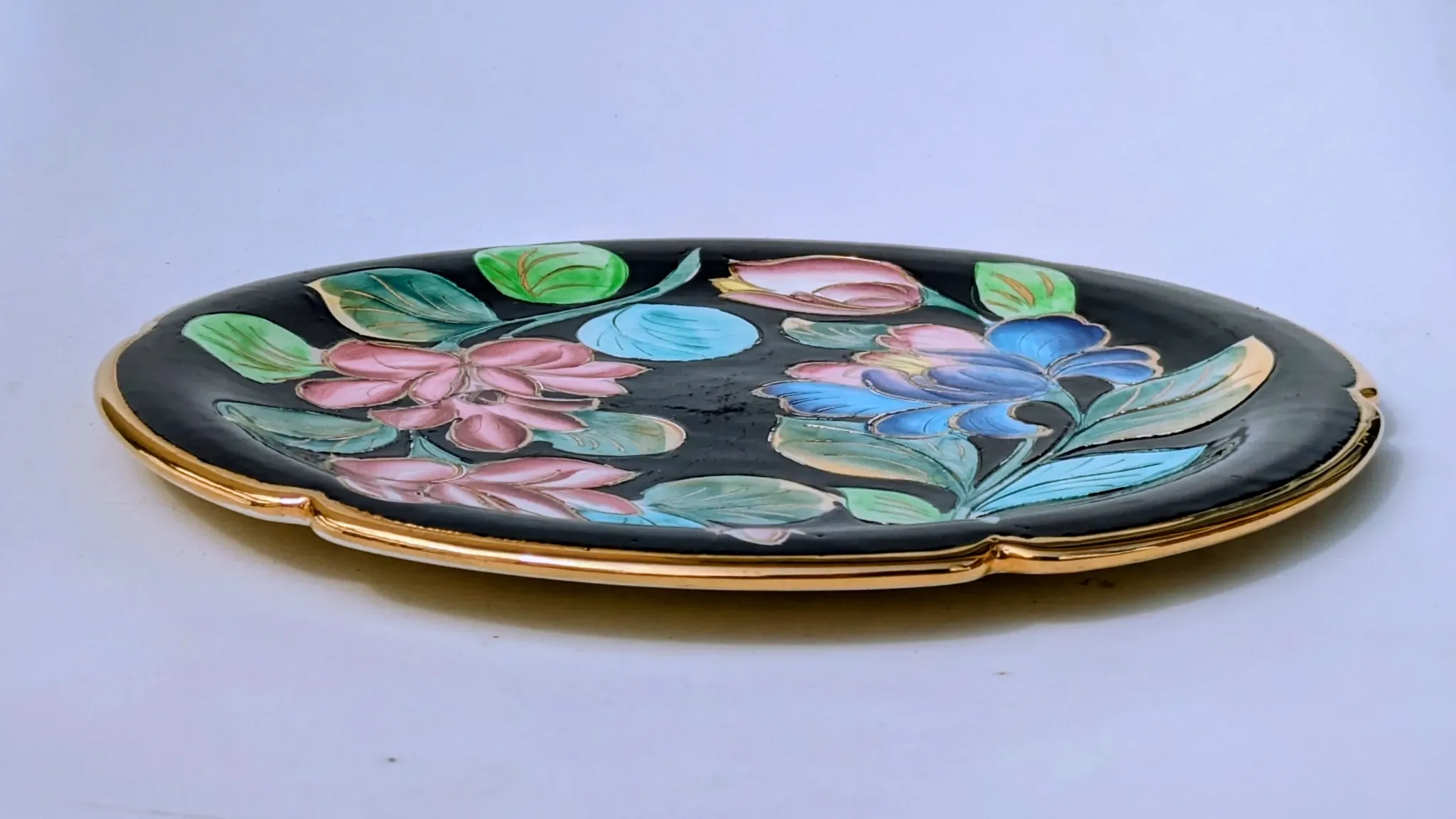 Large Decorative Enamelled Ceramic Plate — Vallauris — Floral Decoration