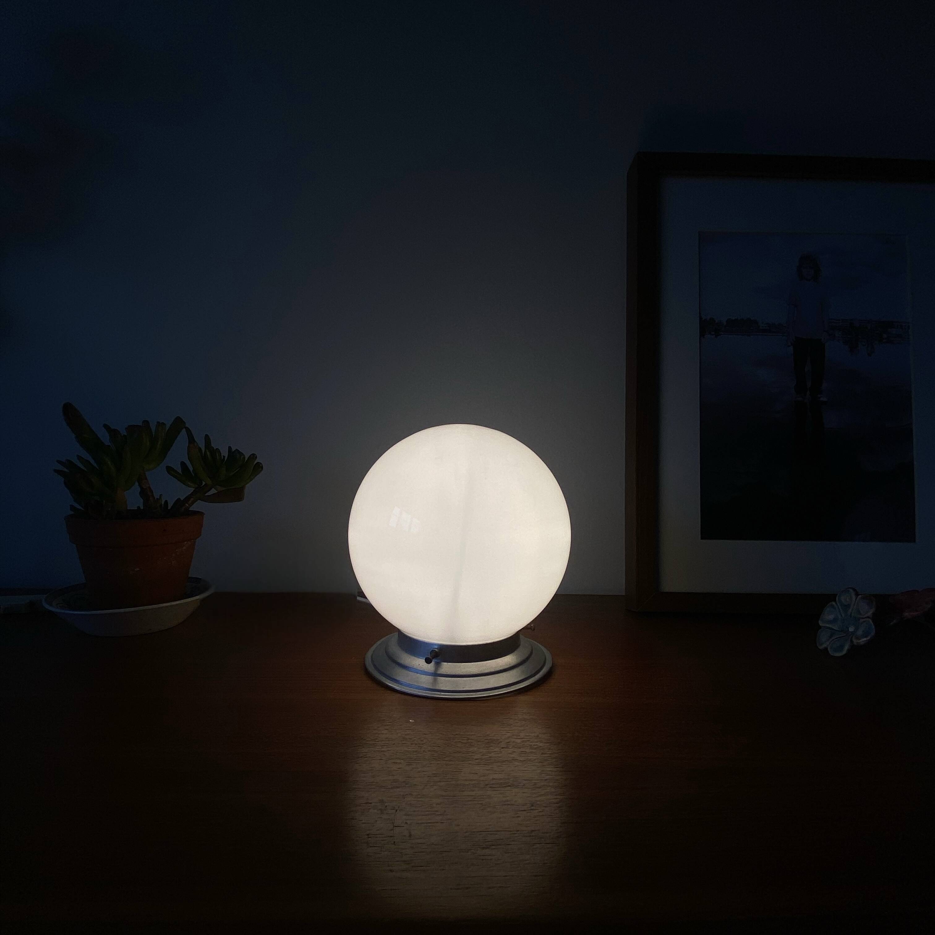 White opaline glass globe ceiling light, 15 cm, aluminum wall light