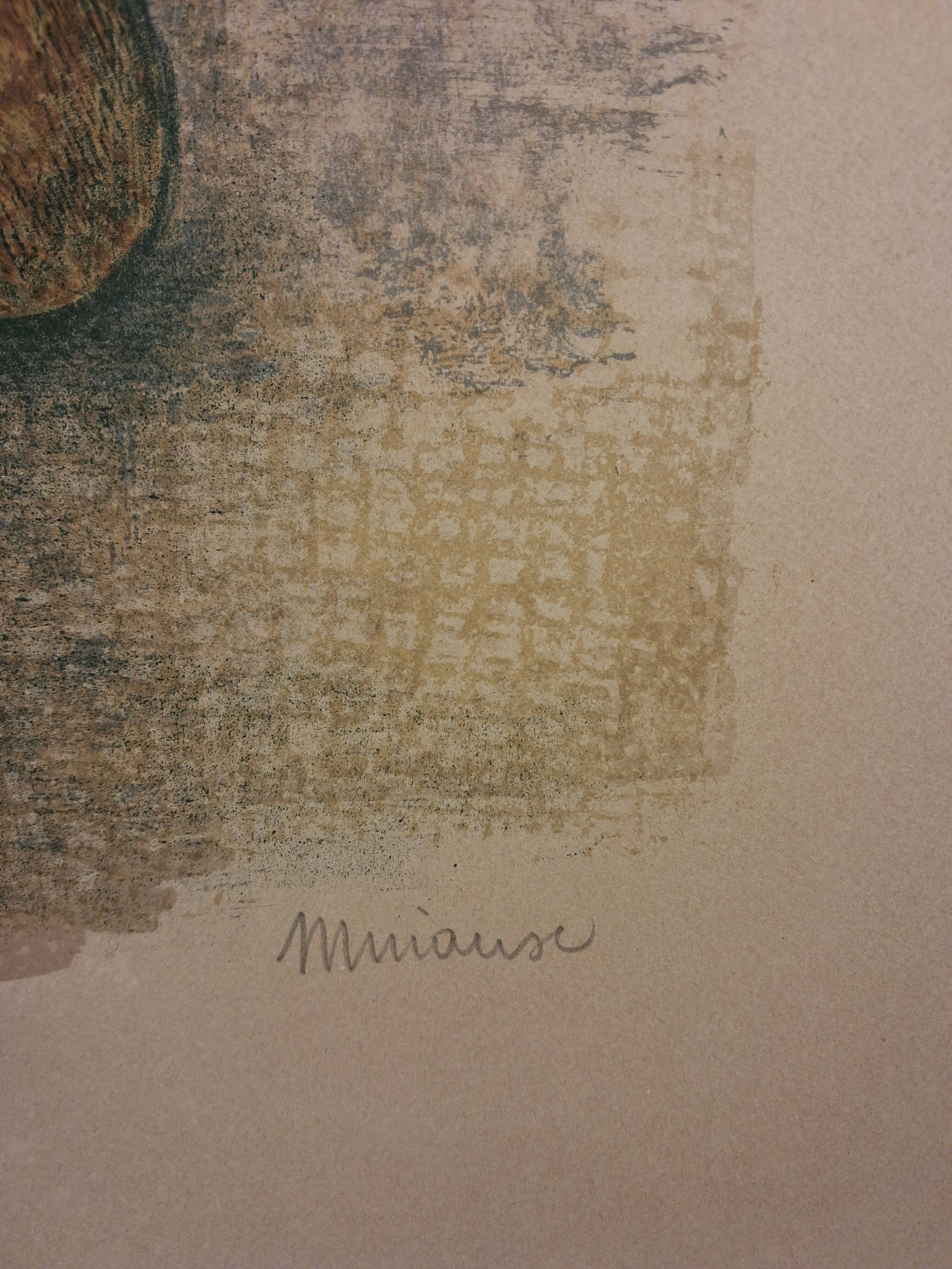 Lithographie en couleur d’André Minaux (1923-1986), nature morte, fruits