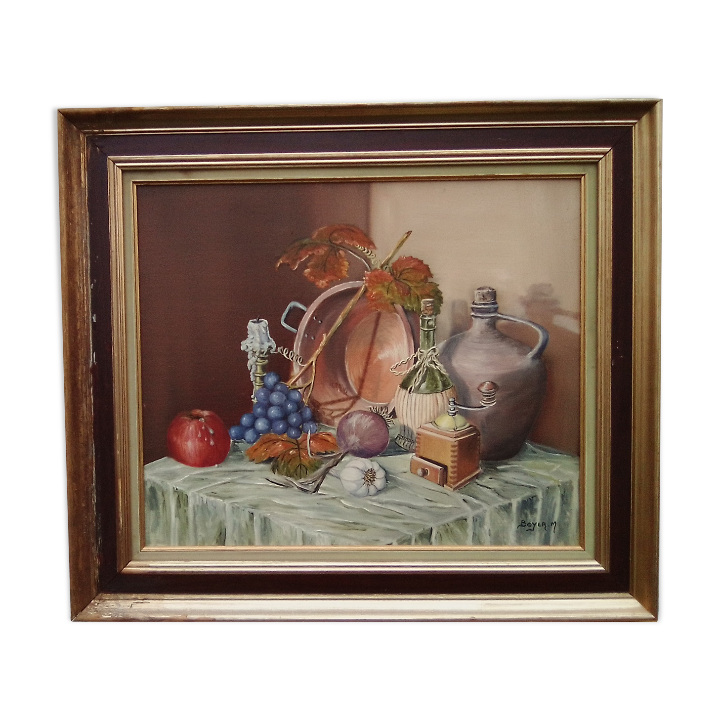 Huile sur toile encadrée Nature morte signée Boyer M.