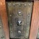 20th century natural wood and metal plate secretary desk