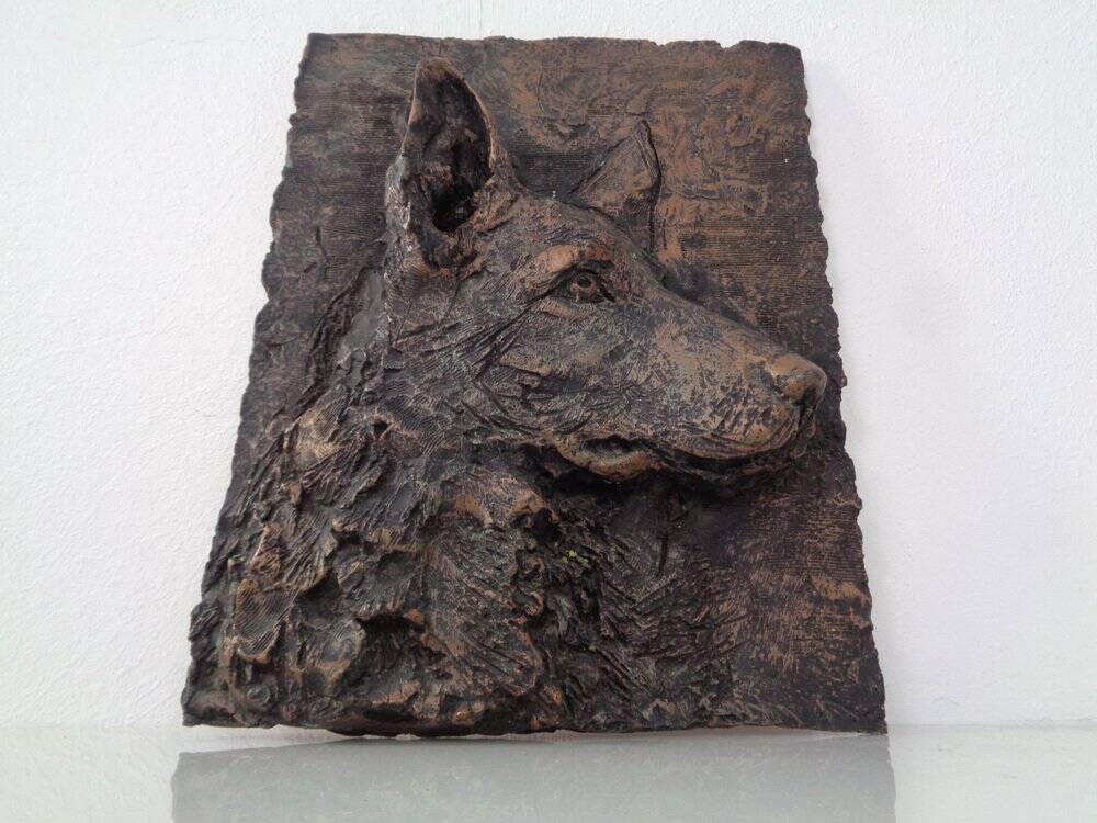 Large copper-coloured German Shepherd relief, 1960s