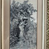 Paire de tableaux en soie