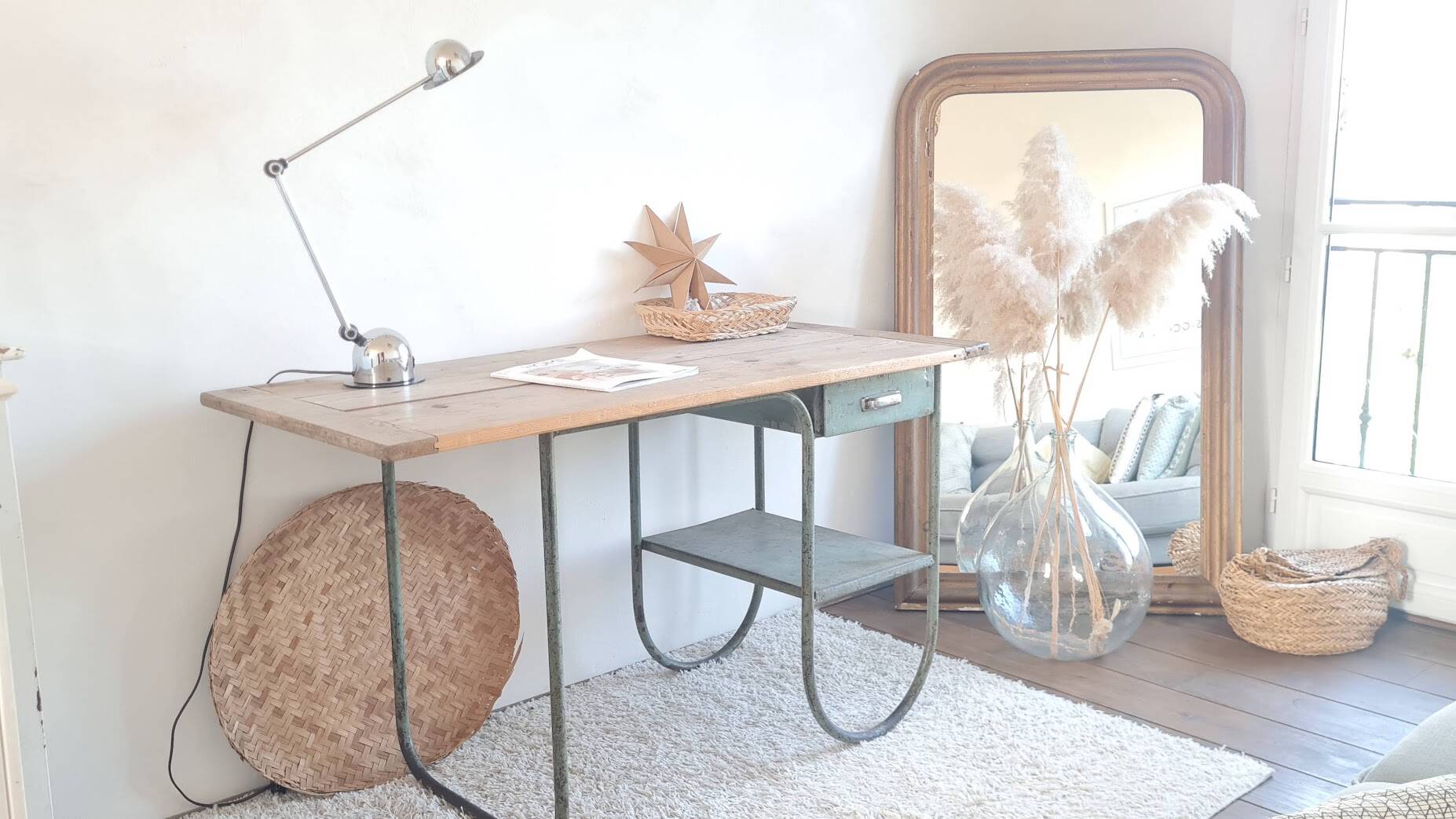 Wood and metal desk circa the 1950s.