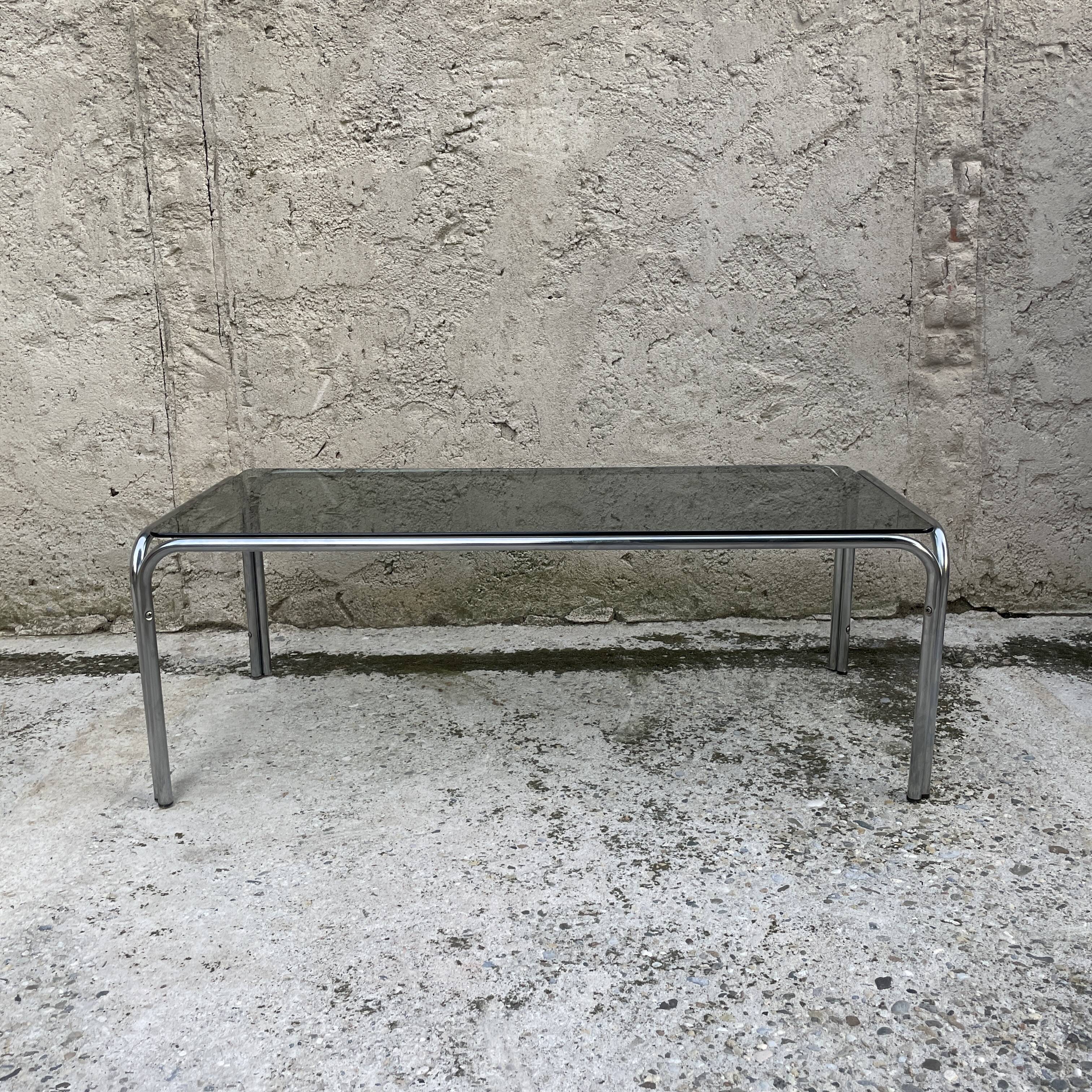 Coffee table smoked glass and chrome