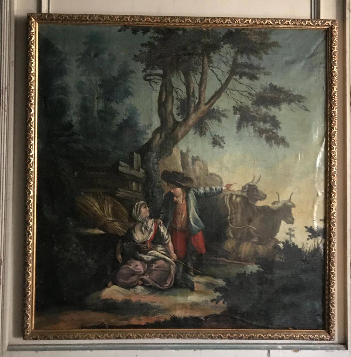 Oil on canvas stretched over a panel "pastoral scene"