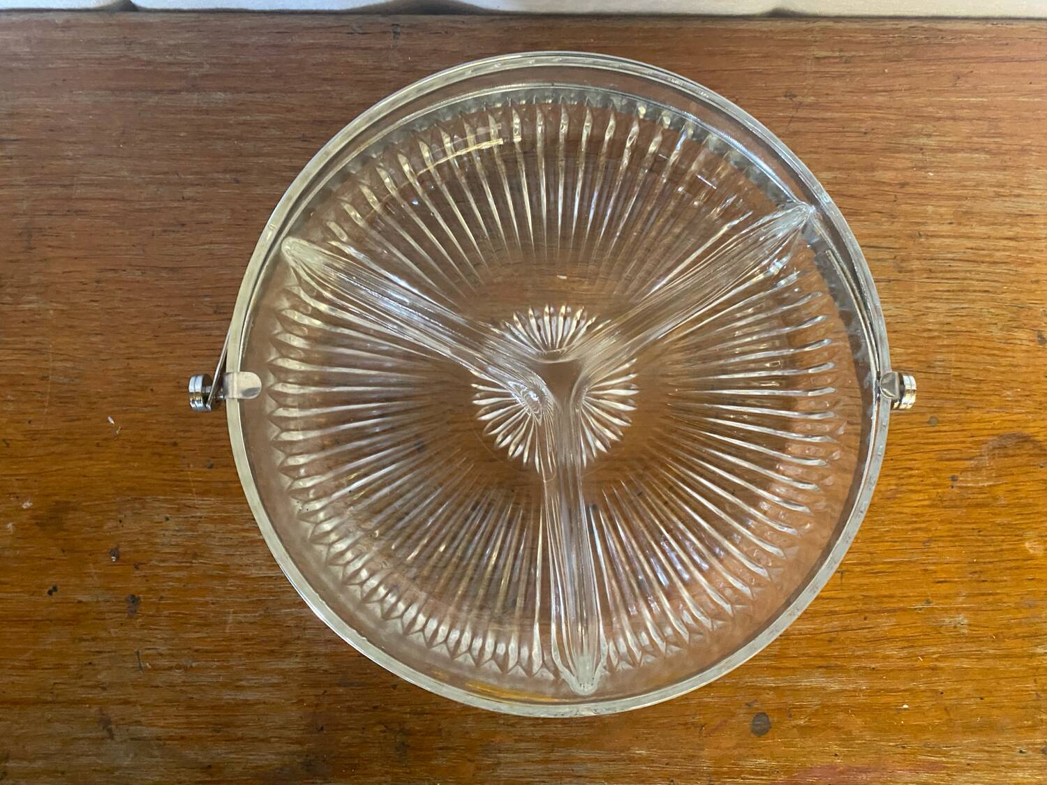 Vintage Molded Glass Aperitif Serving Tray + Chrome Metal Handle VMC Reims Vinta