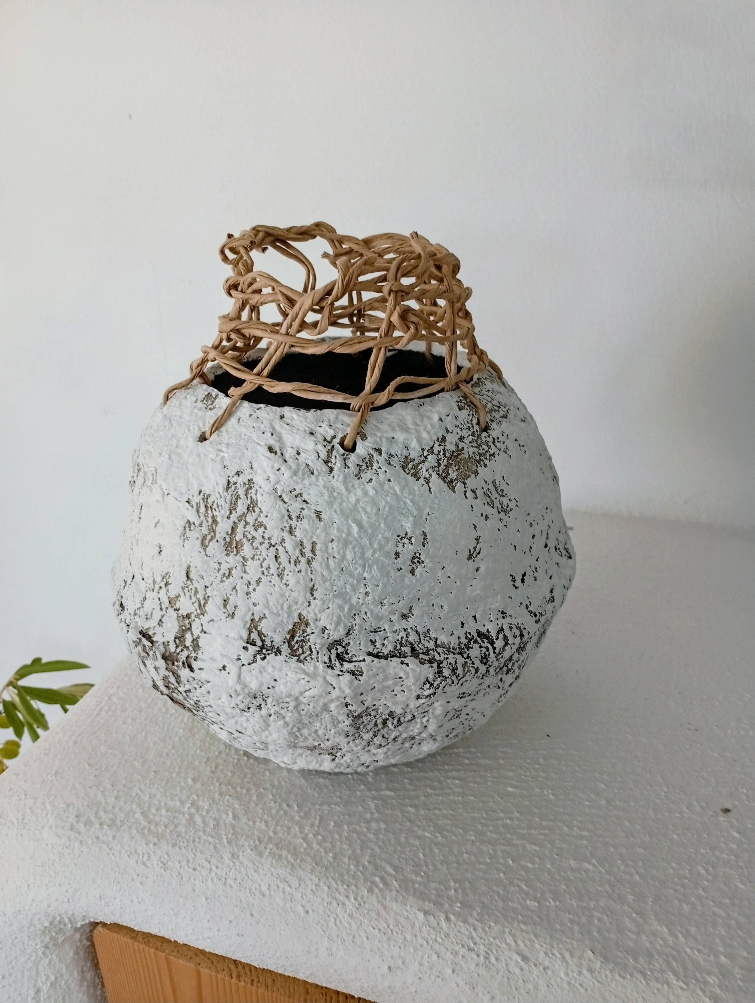 Sculptural vase with a stone effect. Wabi-sabi. Bohemian.