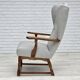 1950s, Danish high-backed armchair, reupholstered, wool, oak wood.