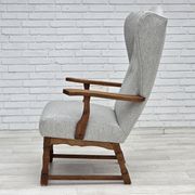 1950s, Danish high-backed armchair, reupholstered, wool, oak wood.