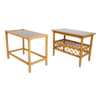 Pair of rattan end tables from the 60s and 70s.