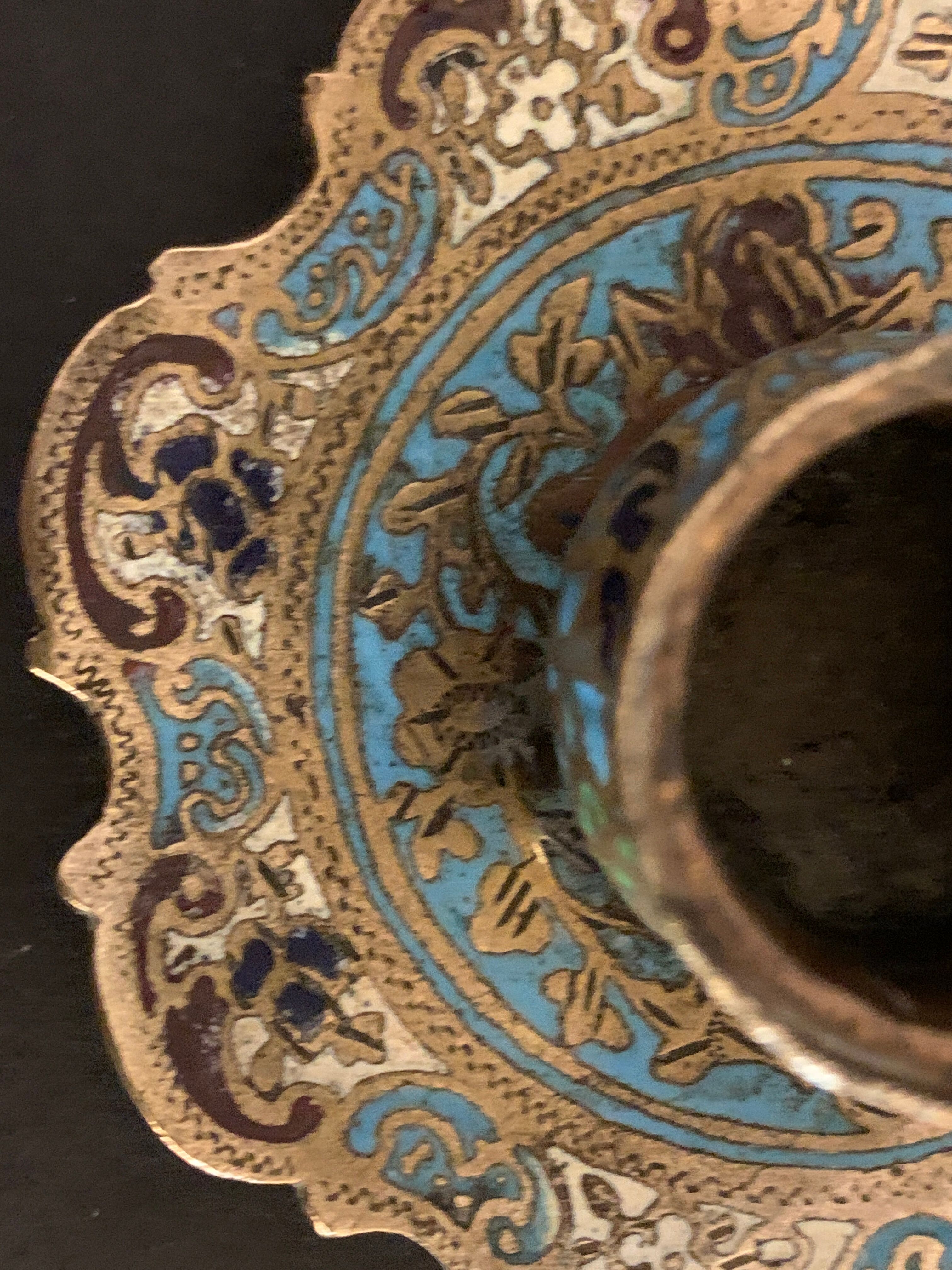 Bronze candlestick and napoleon III partitioned enamels