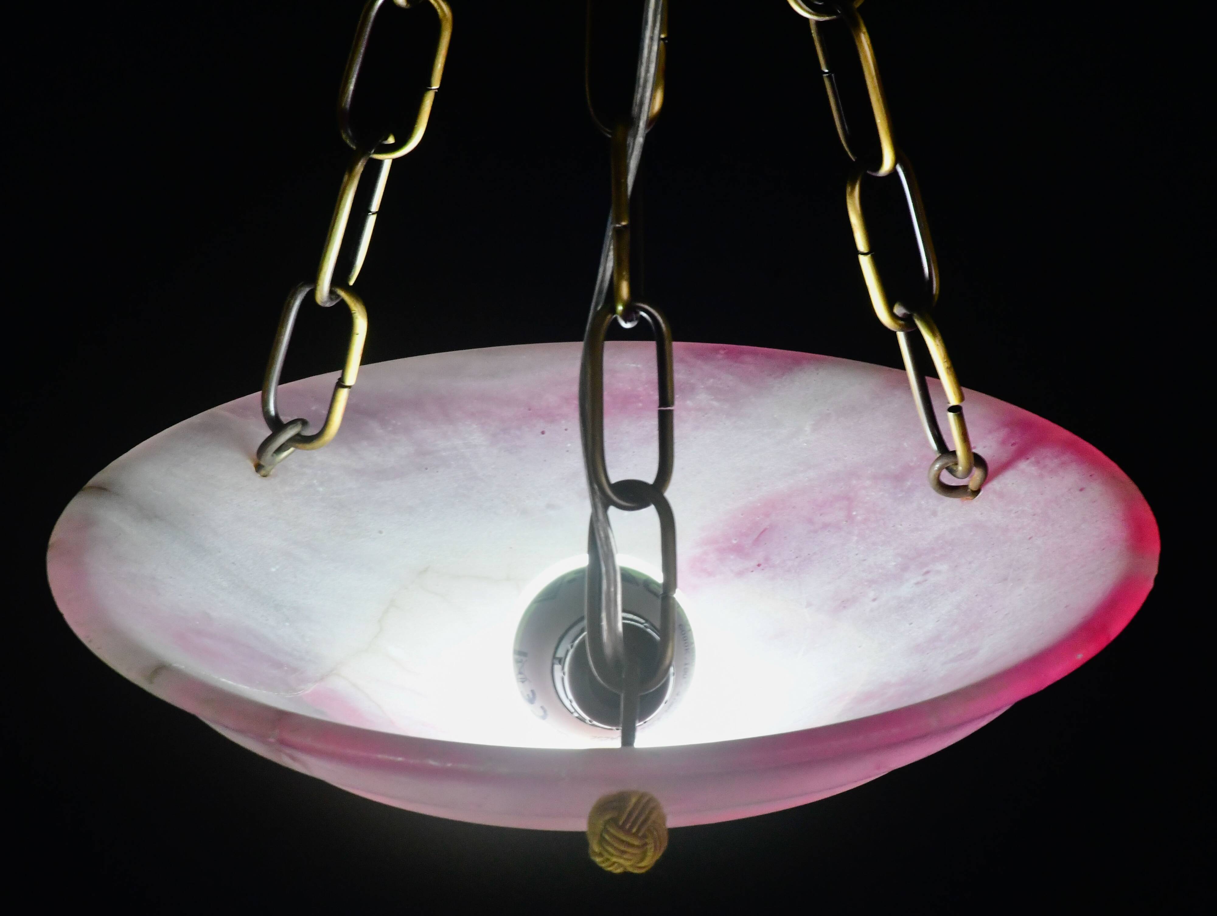 Charming pink Art Deco alabaster pendant, 1940s