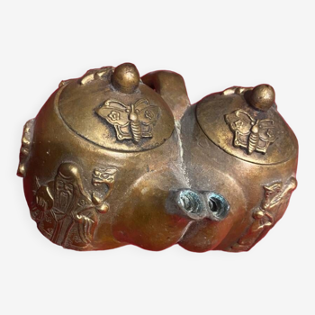 Double Chinese bronze teapot