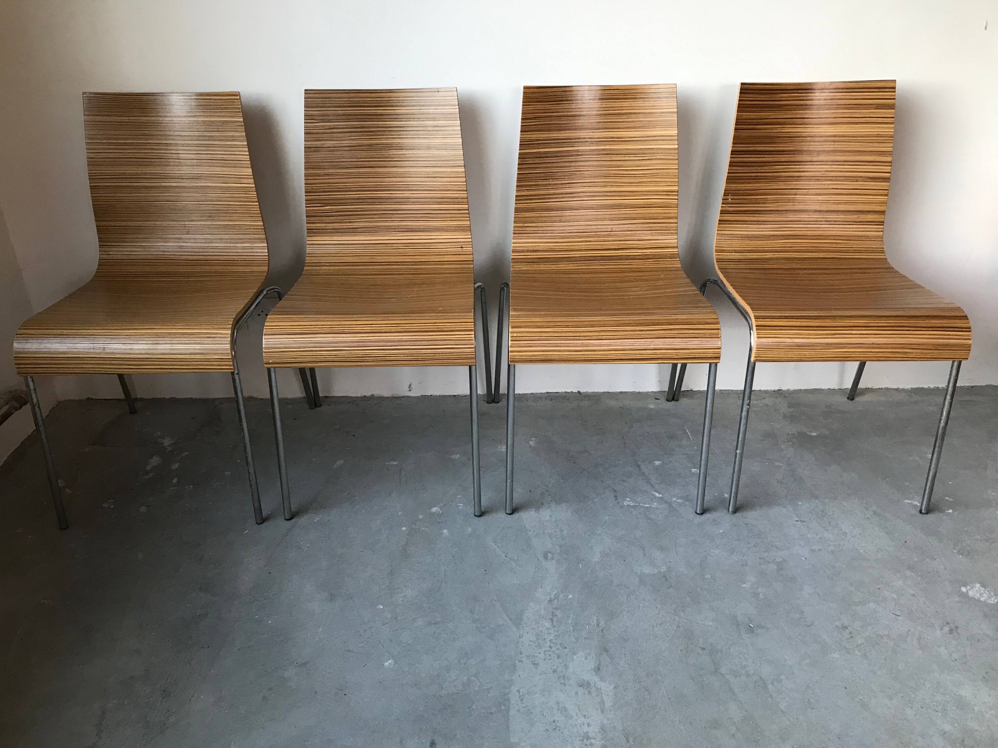 Suite of 4 zebra wooden chairs