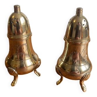 Brass plated salt and pepper shakers