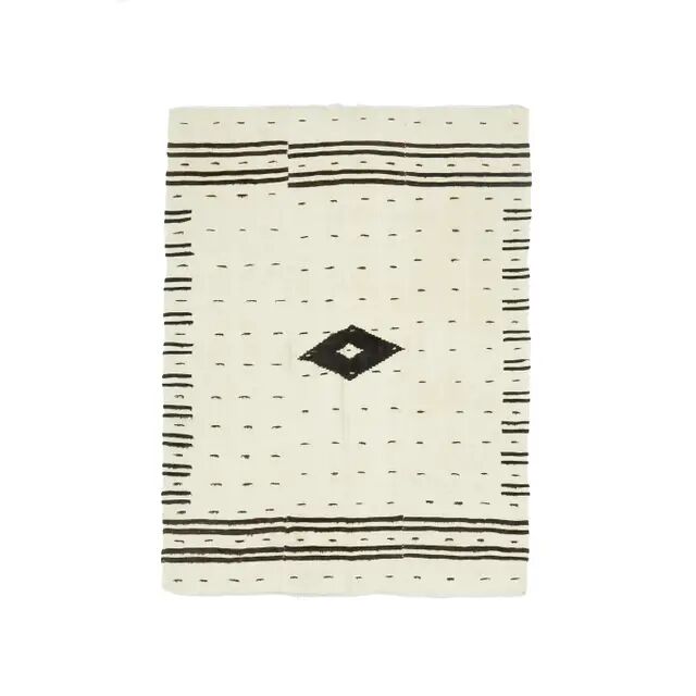Tapis kilim en laine et coton beige turc vintage noué à la main 140x196