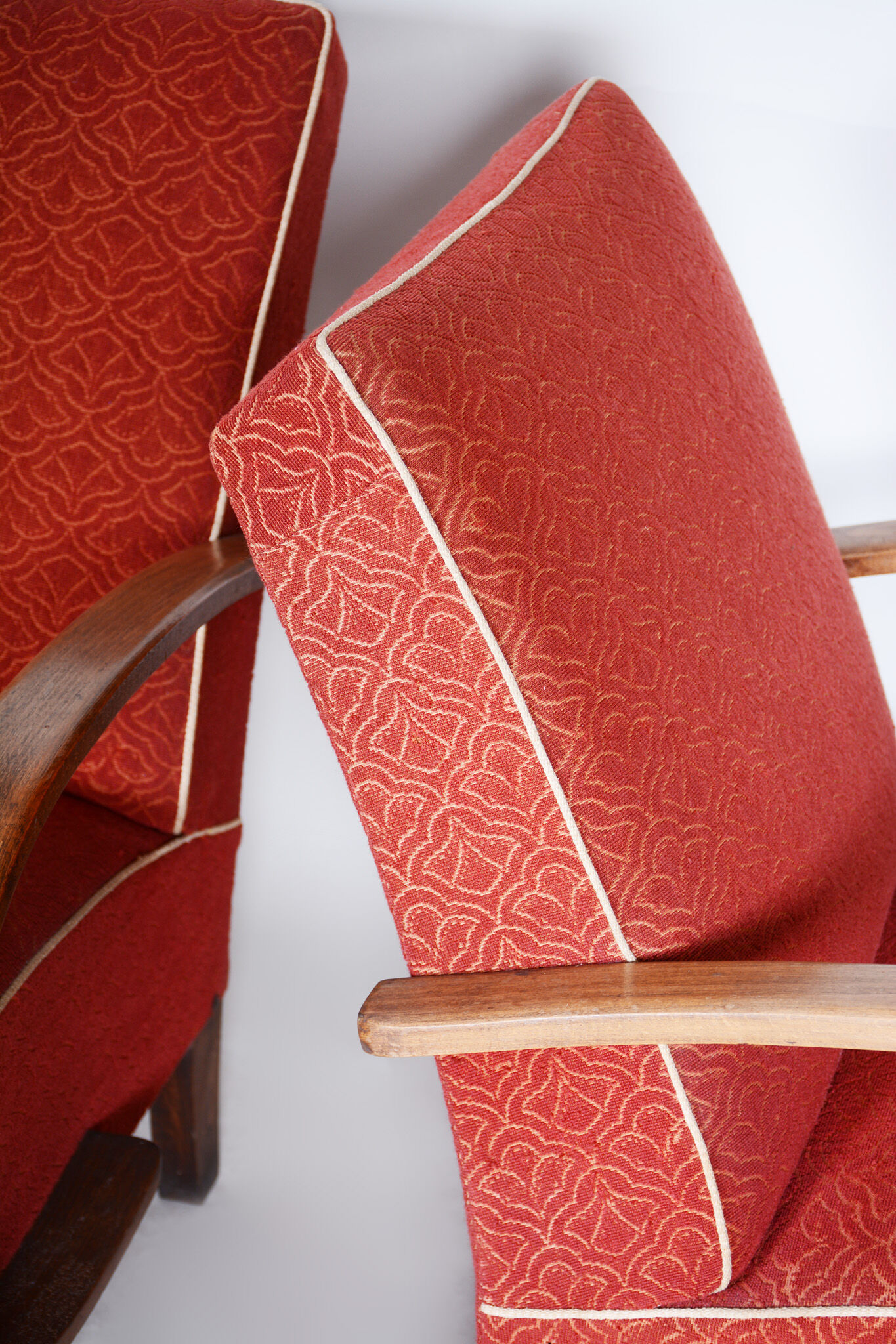 Pair of red Art Deco armchairs made in the 1930