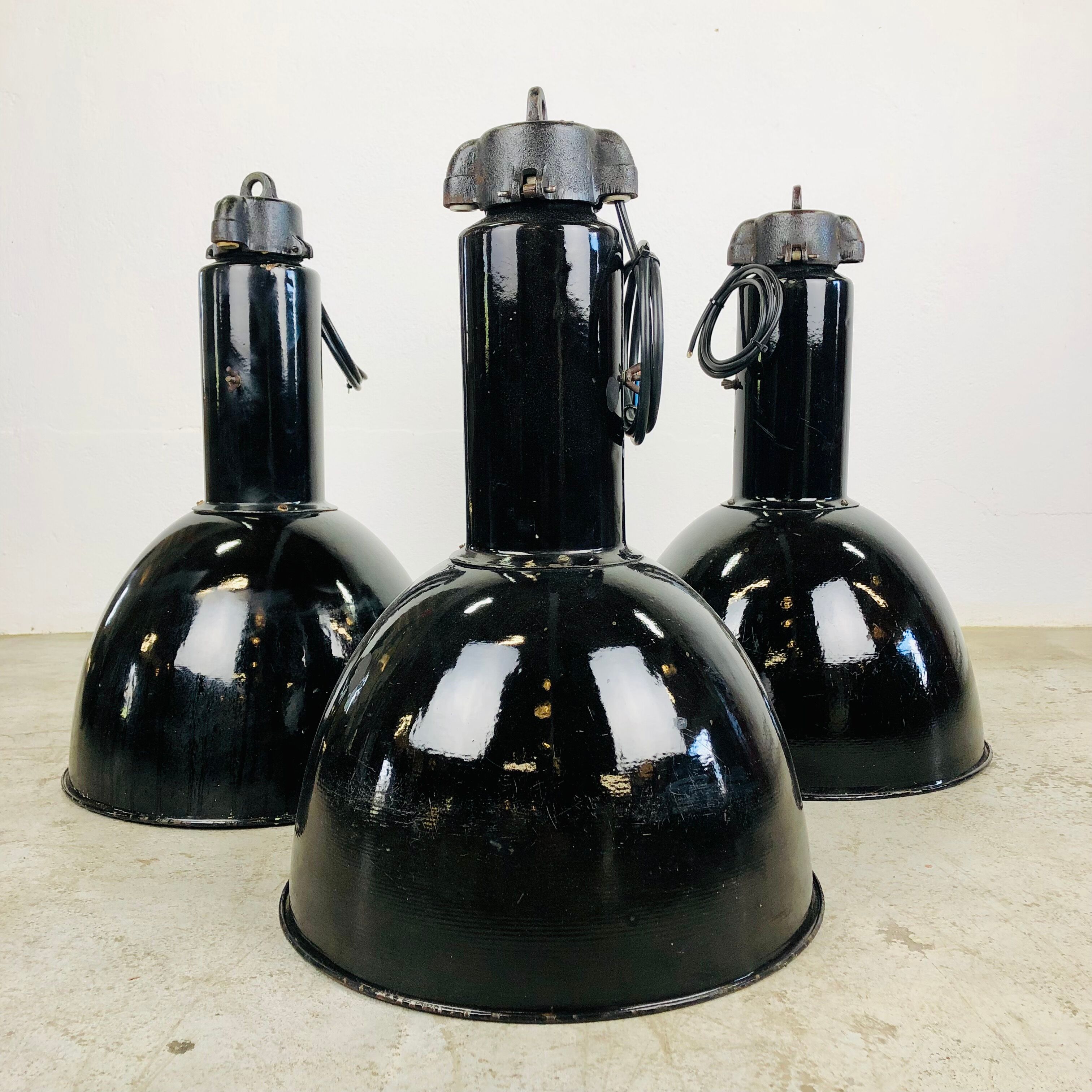 Large black enamelled factory lamp by elektrovit