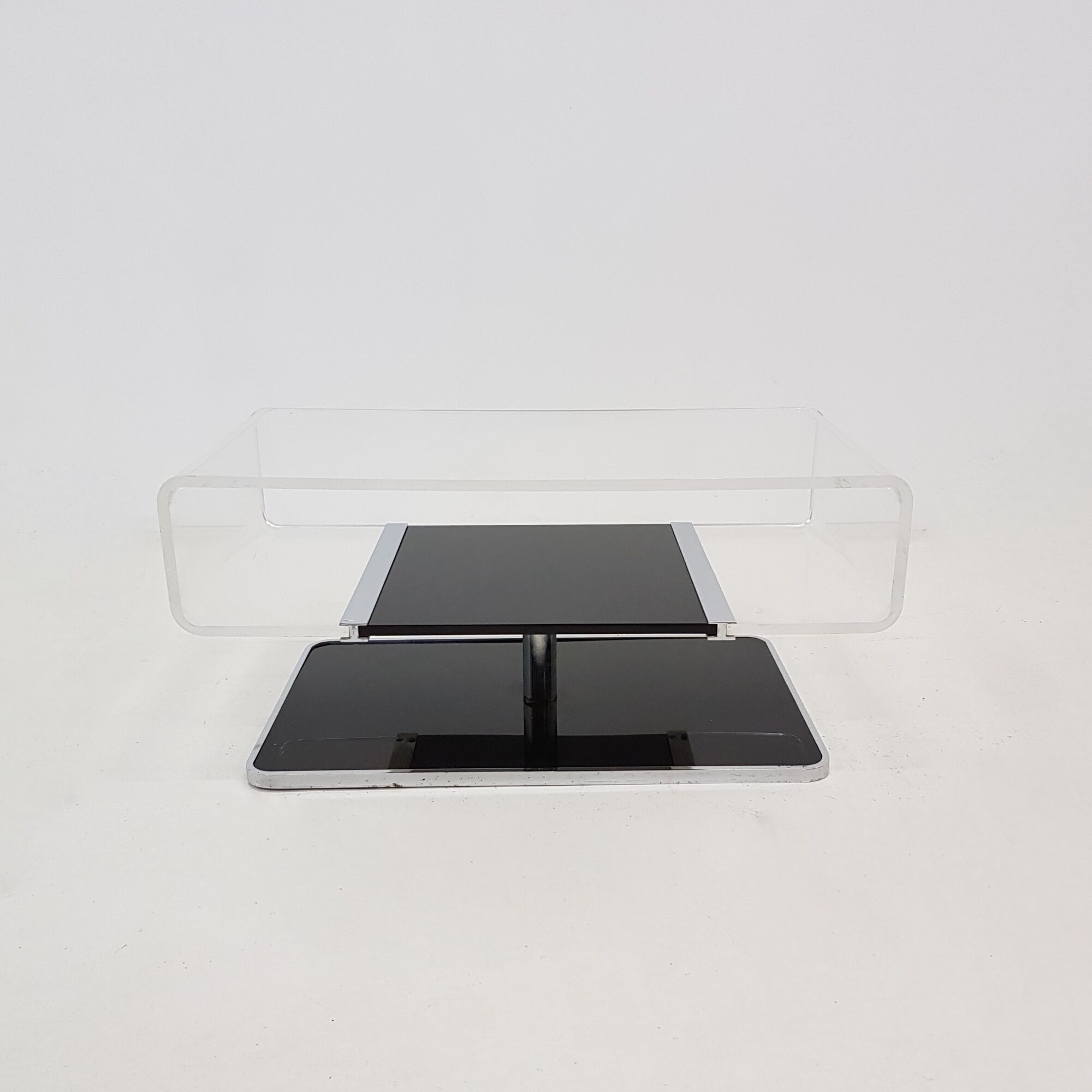 TV cabinet or coffee table - acrylic and Chrome - Michel Dumas - 70s
