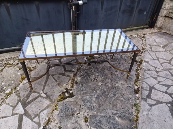 Table basse laiton et or dlg Maison Bagues annees 70