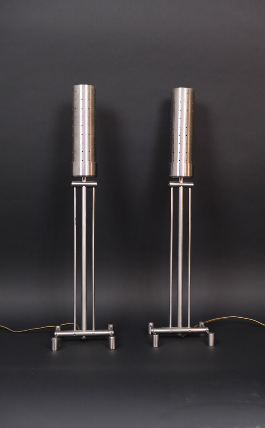 Pair of aluminum lamps, 1980