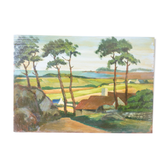 Oil on wood "Brittany landscape"