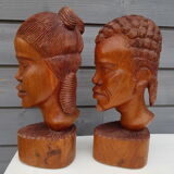 pair of wooden African bust statues