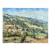 View of a countryside village, oil on hardboard.