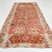 Tapis Kilim en laine beige et rouge 6x13, 193x406 cm