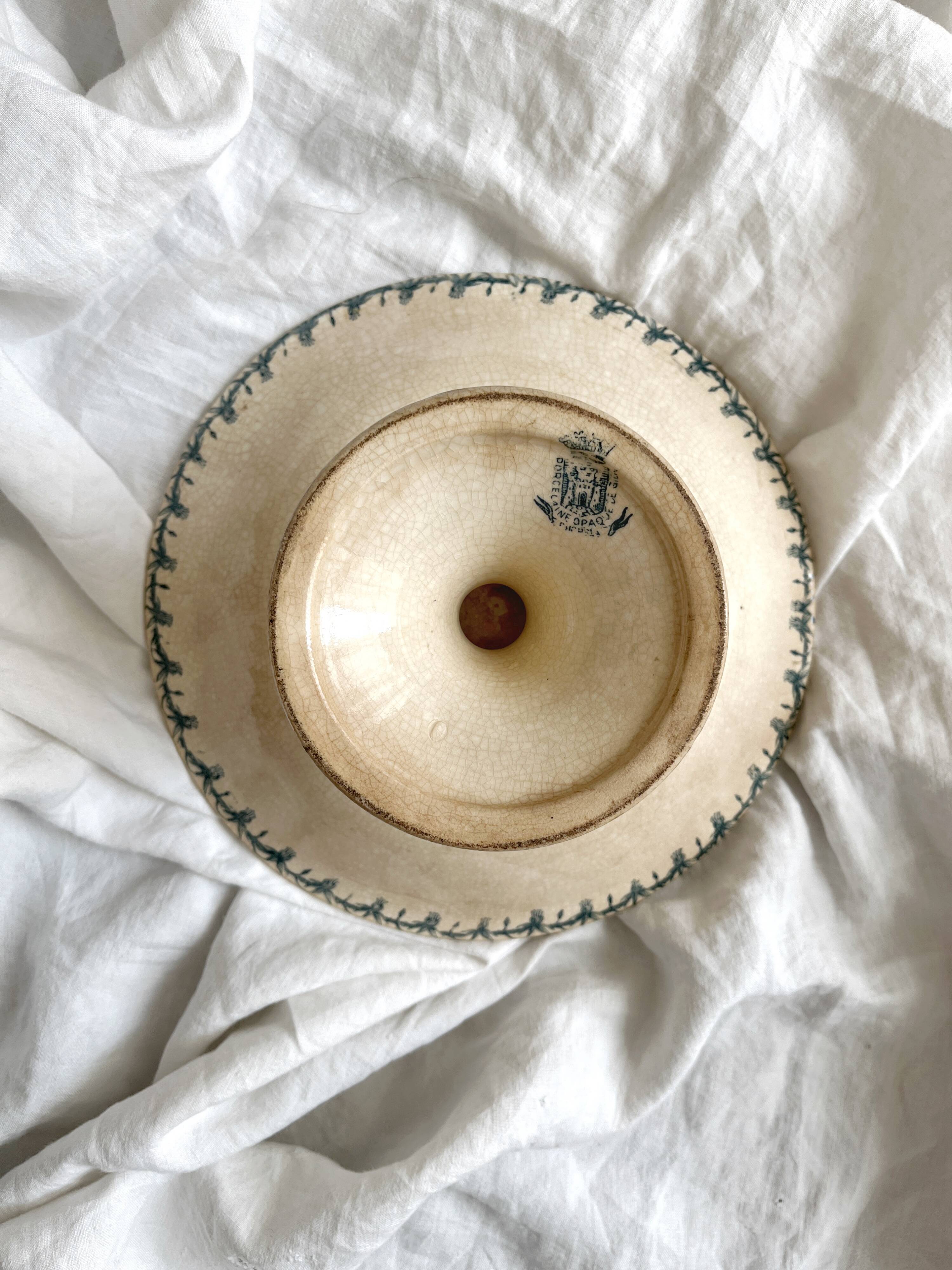 "Fushia" iron earthenware compote dish from Gien circa 1900