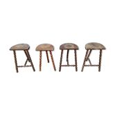 Lot 4 twisted wood tripod stools