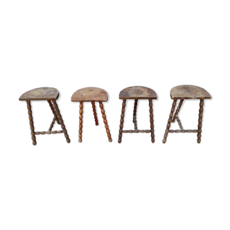 Lot 4 twisted wood tripod stools