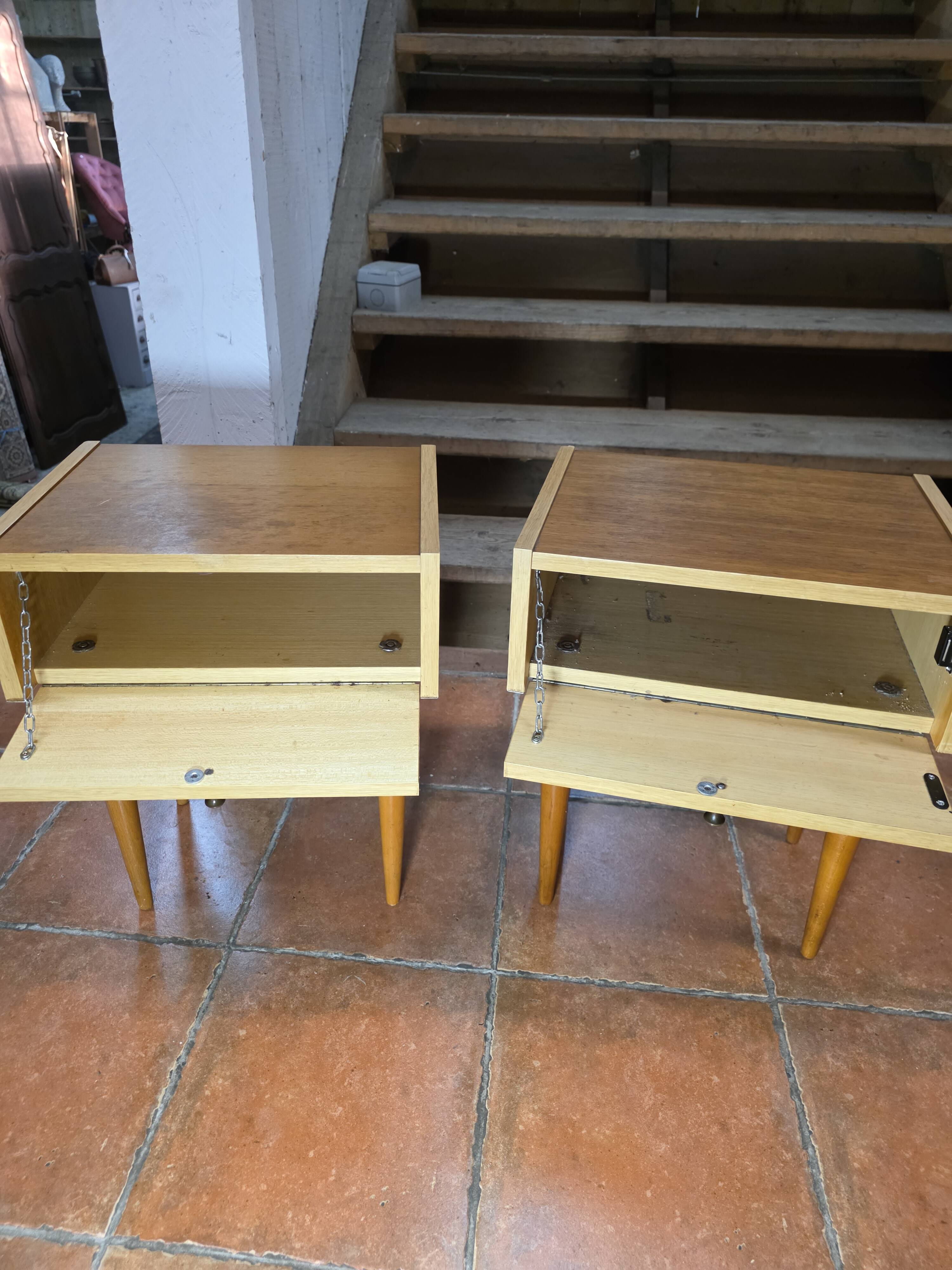 Pair of oak bedside tables from the 1960s.